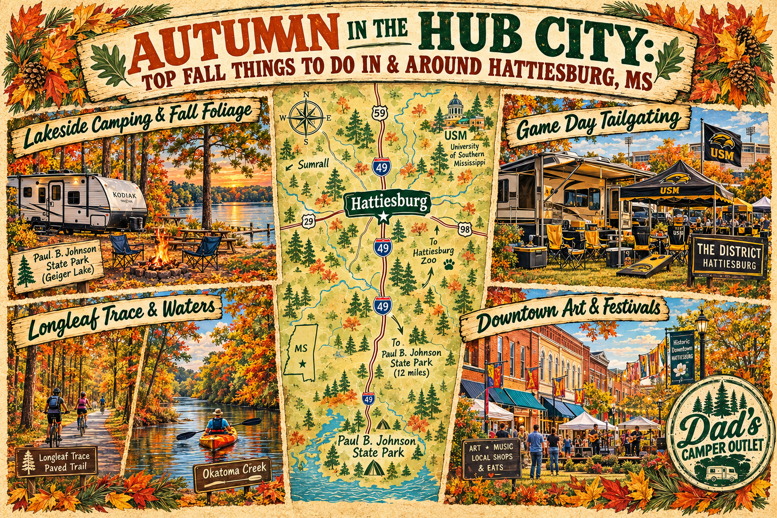 🌲 Autumn in the Hub City: Top Fall Things to Do in & Around Hattiesburg, MS — Dad's Camper Outlet Blog