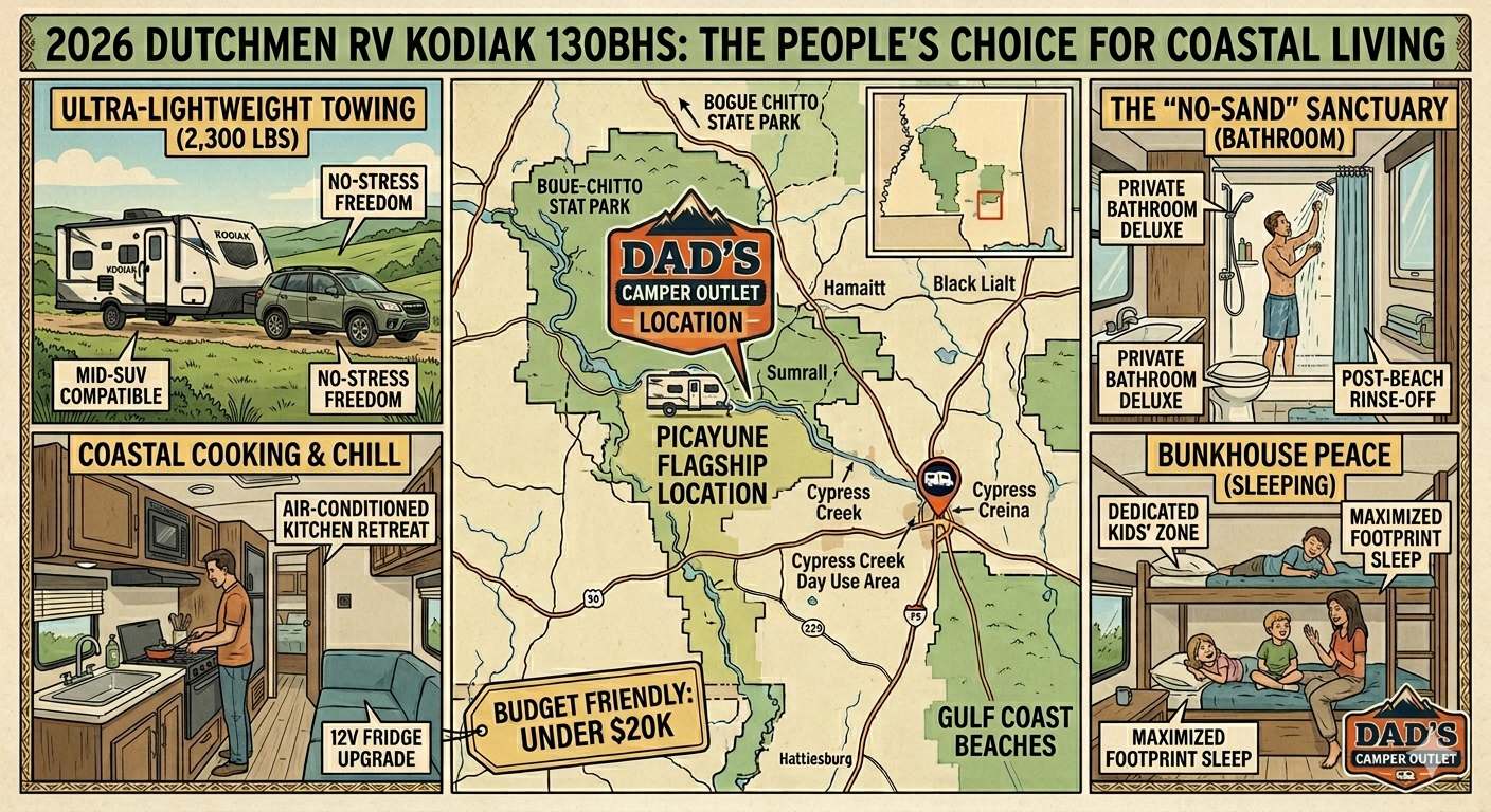 Review: 2026 Dutchmen RV Kodiak 130BHS – The People’s Choice for Coastal Living — Dad's Camper Outlet Blog
