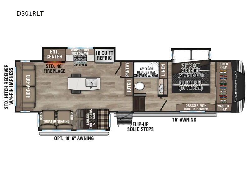 New 2024 KZ Durango D301RLT floorplan layout