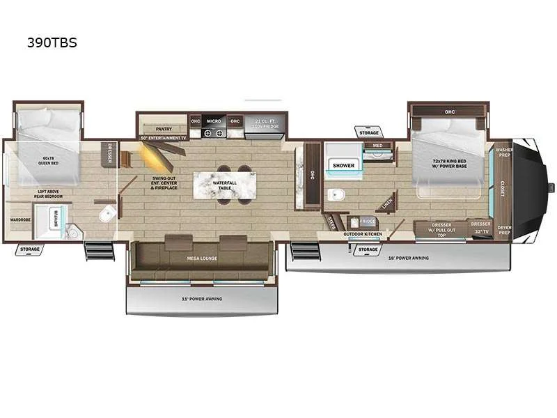 New 2025 Highland Ridge RV Open Range 3X 390TBS floorplan layout