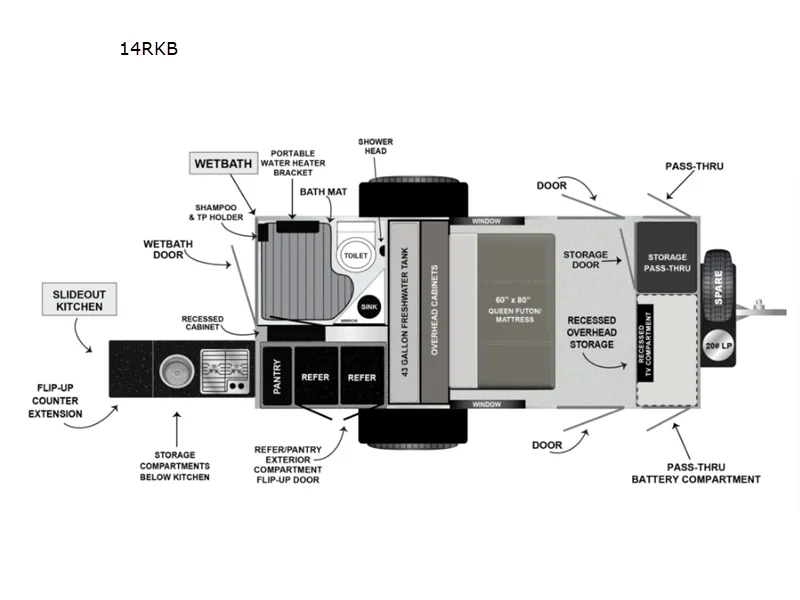 New 2026 Encore RV ROG 14RKB floorplan layout