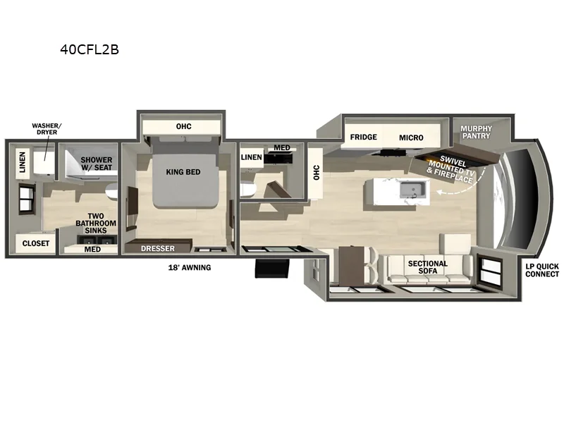 New 2026 Forest River RV Cedar Creek Cottage 40CFL2B floorplan layout