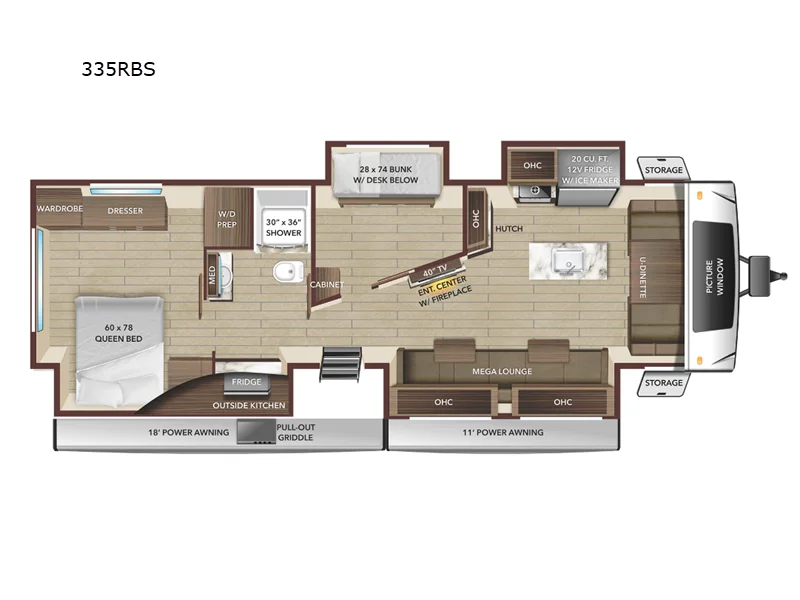 New 2026 Highland Ridge RV Open Range 335RBS floorplan layout